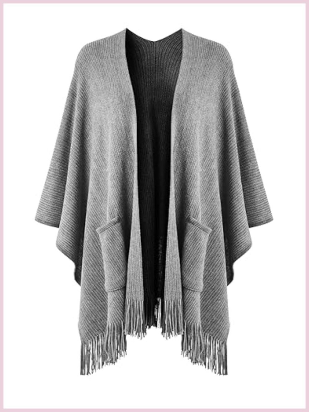 Acrylic Knit Shawl Wrap Open Front Poncho Cape with Pockets